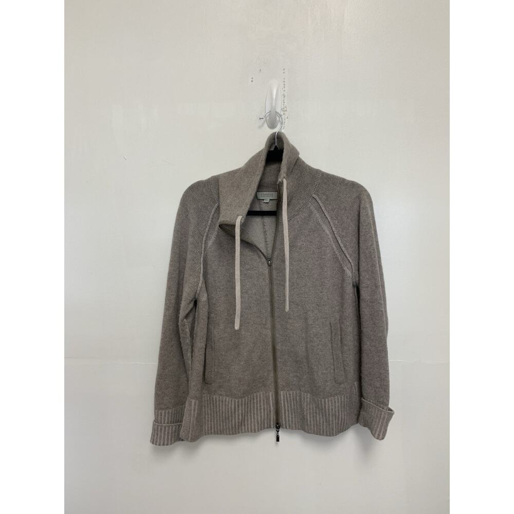 Kinross Cashmere Sweater Women's Medium Beige Brown Full Zip Up